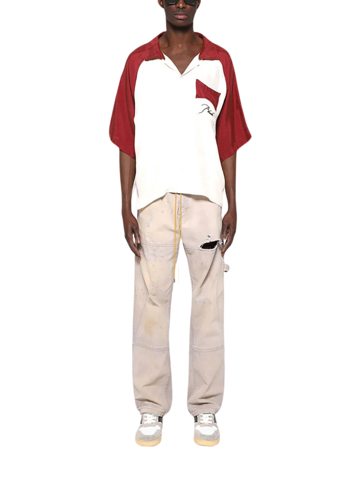 Rhude Golfer Raglan Poplin Button Up Maroon-Cream