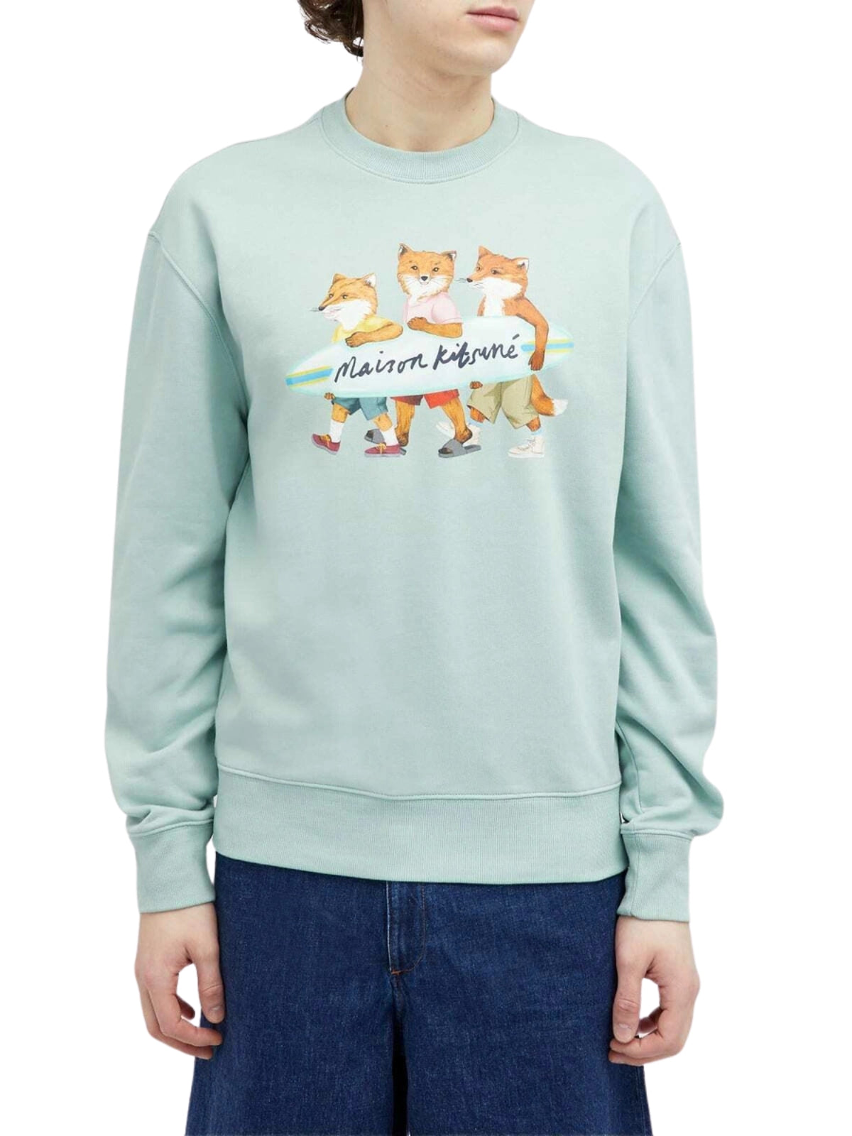 Maison Kitsune Sweater Surfing Foxes Seafoam Blue