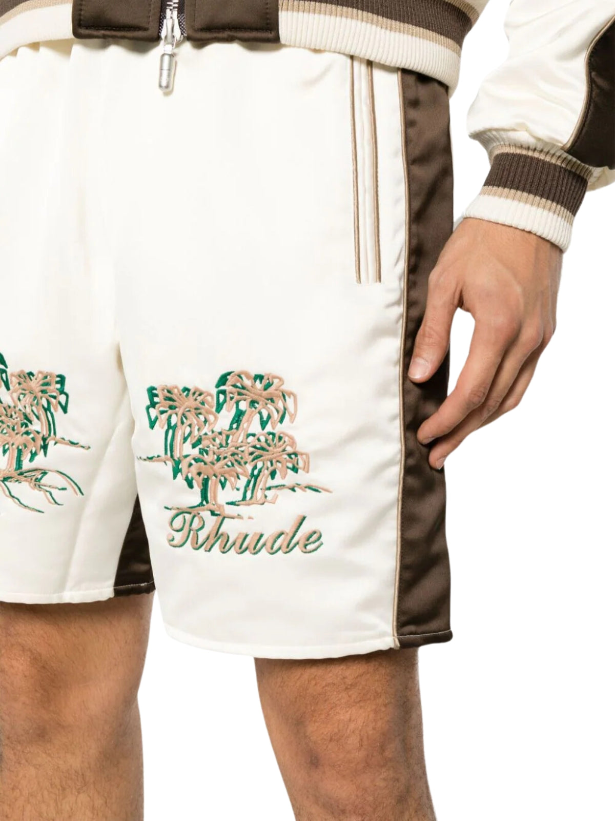 Rhude Shorts Satin Souvenier Ivory-Brown