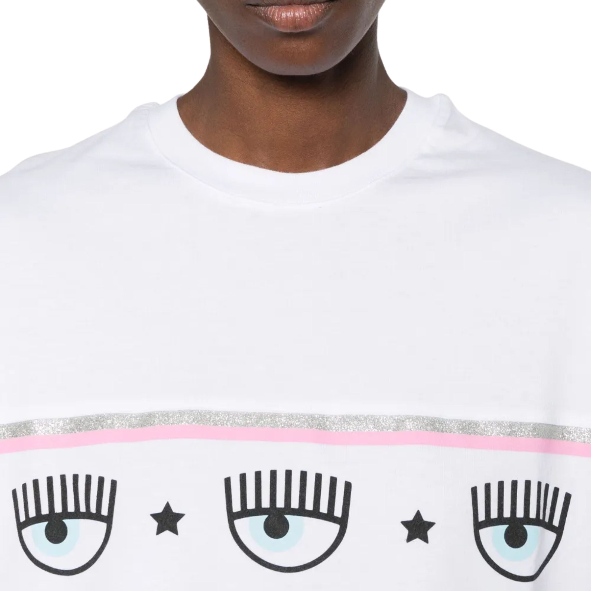 Chiara Ferragni T-Shirt Eye Star Logo White-Pink