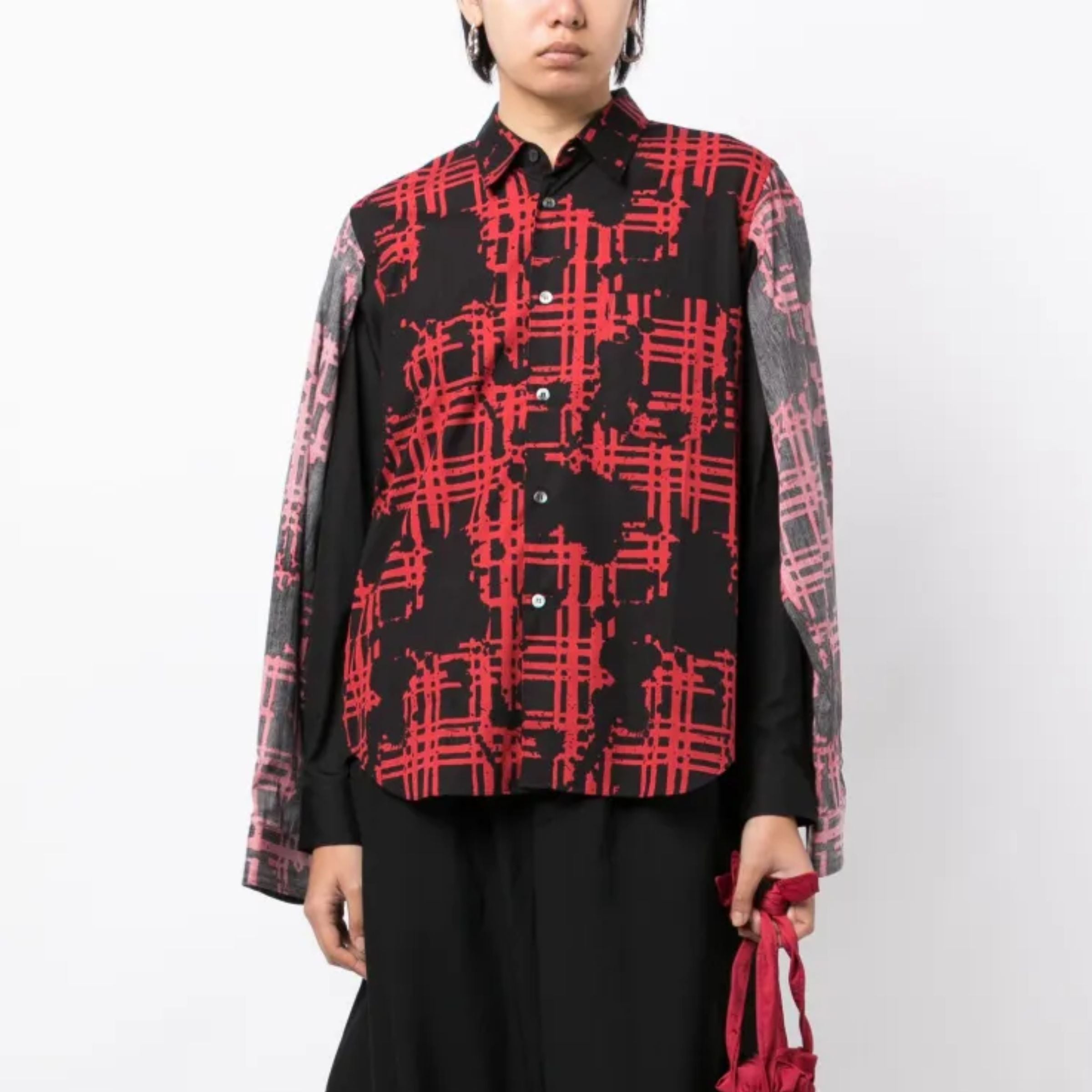 Comme Des Garcons Shirt Double Sleeve Graphic Print Black-Red