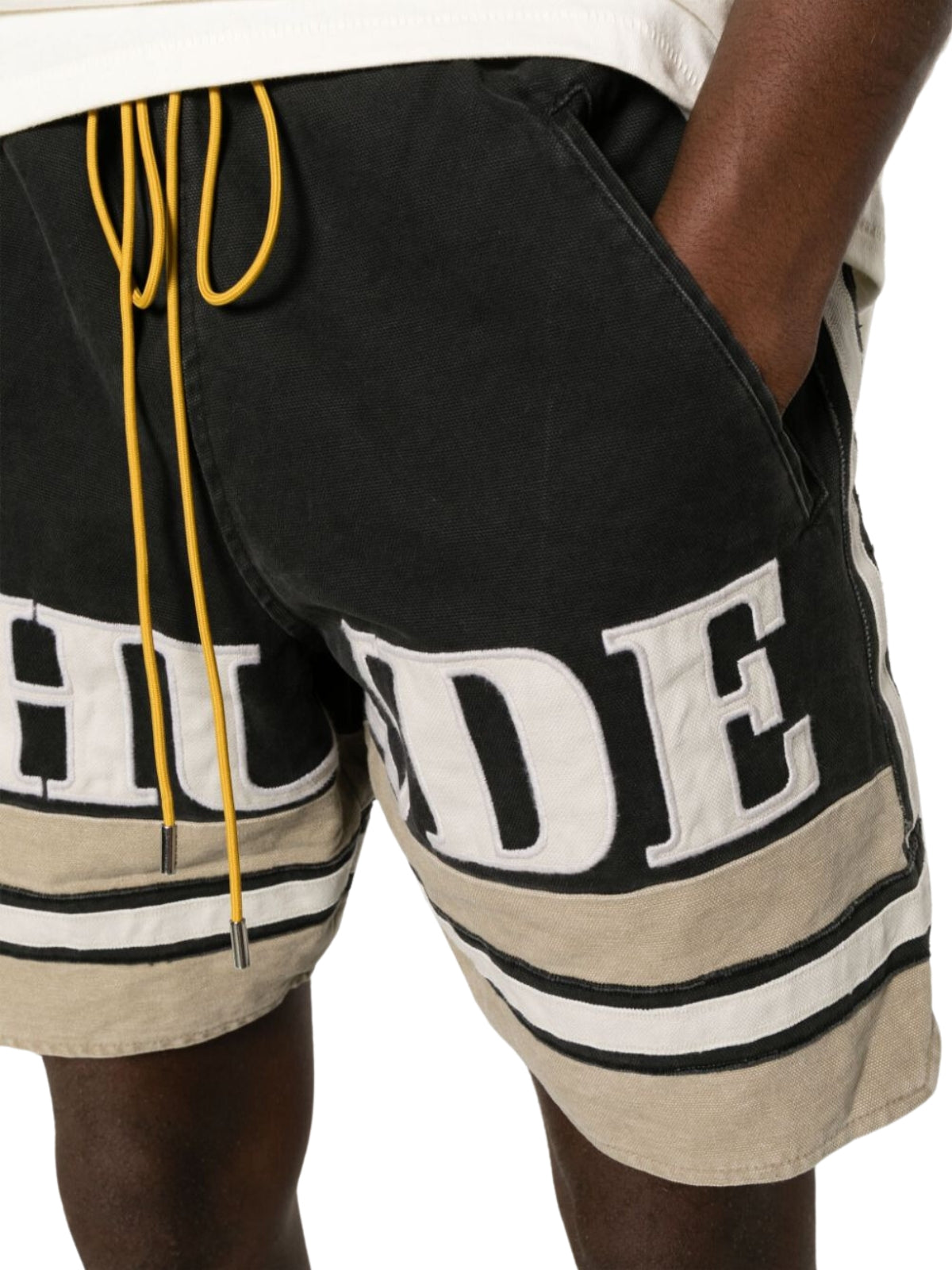 Rhude Shorts Embroidered Logo Black-Khaki