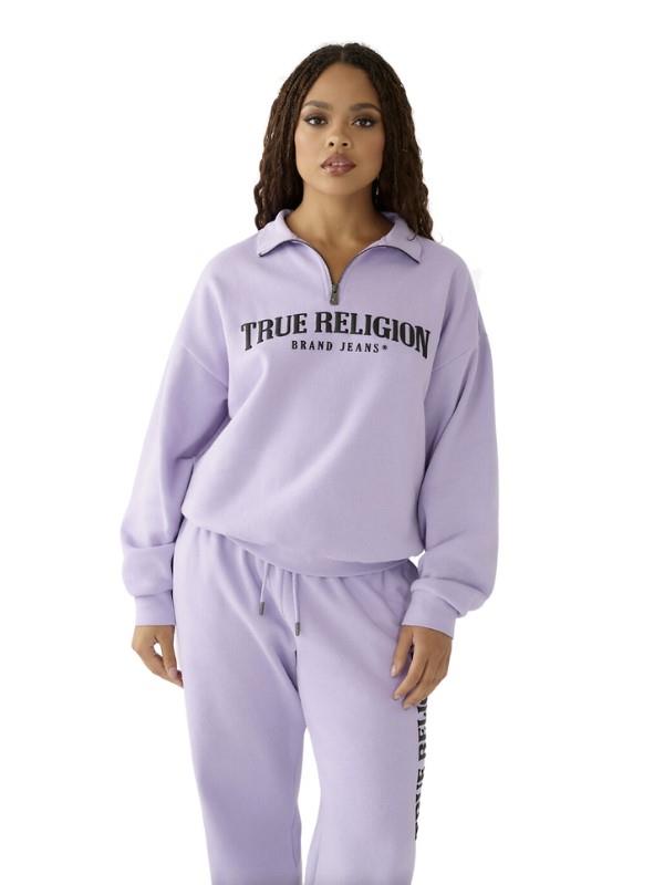 True Religlion Ladies Sweater Arch Logo Zip Hoodie Purple