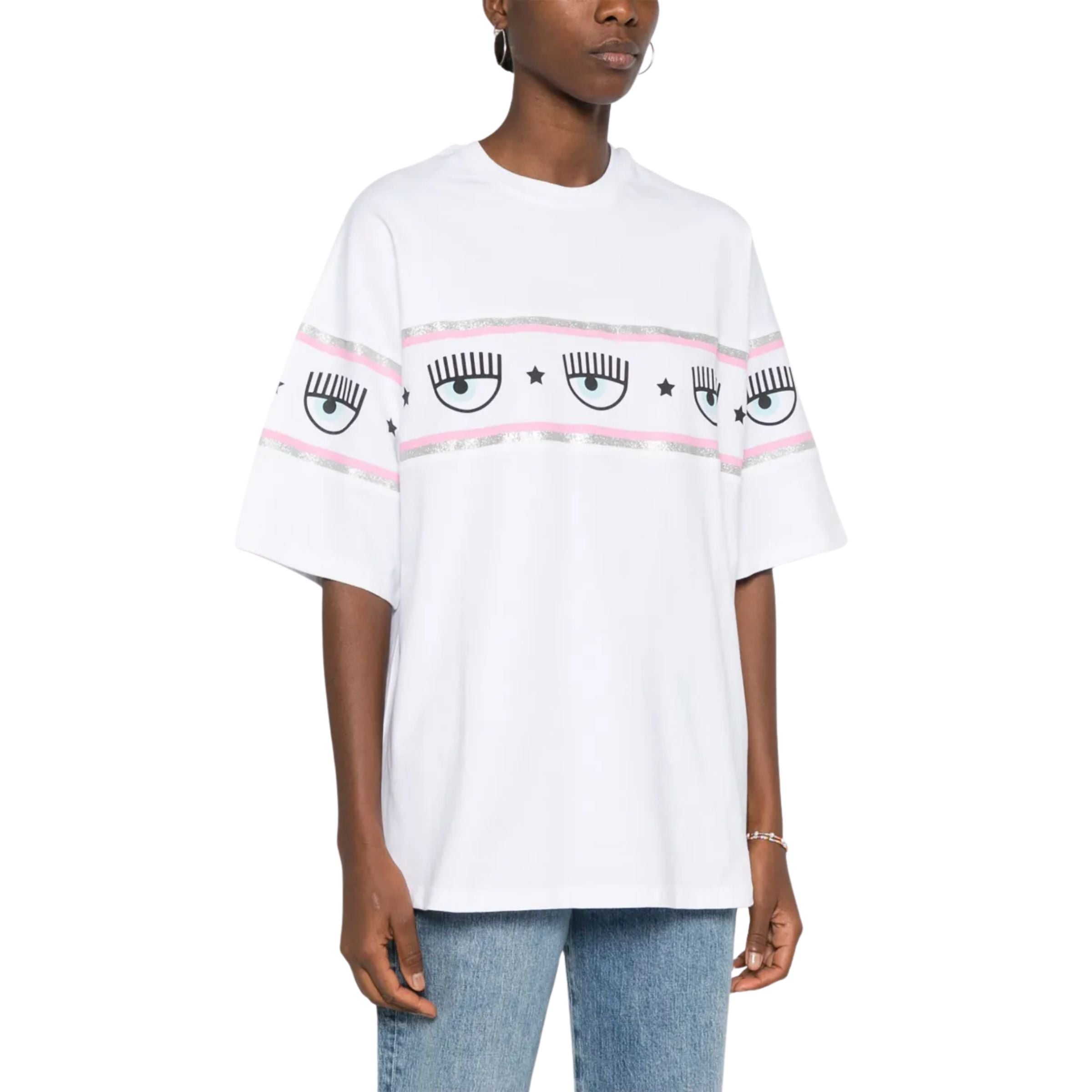 Chiara Ferragni T-Shirt Eye Star Logo White-Pink