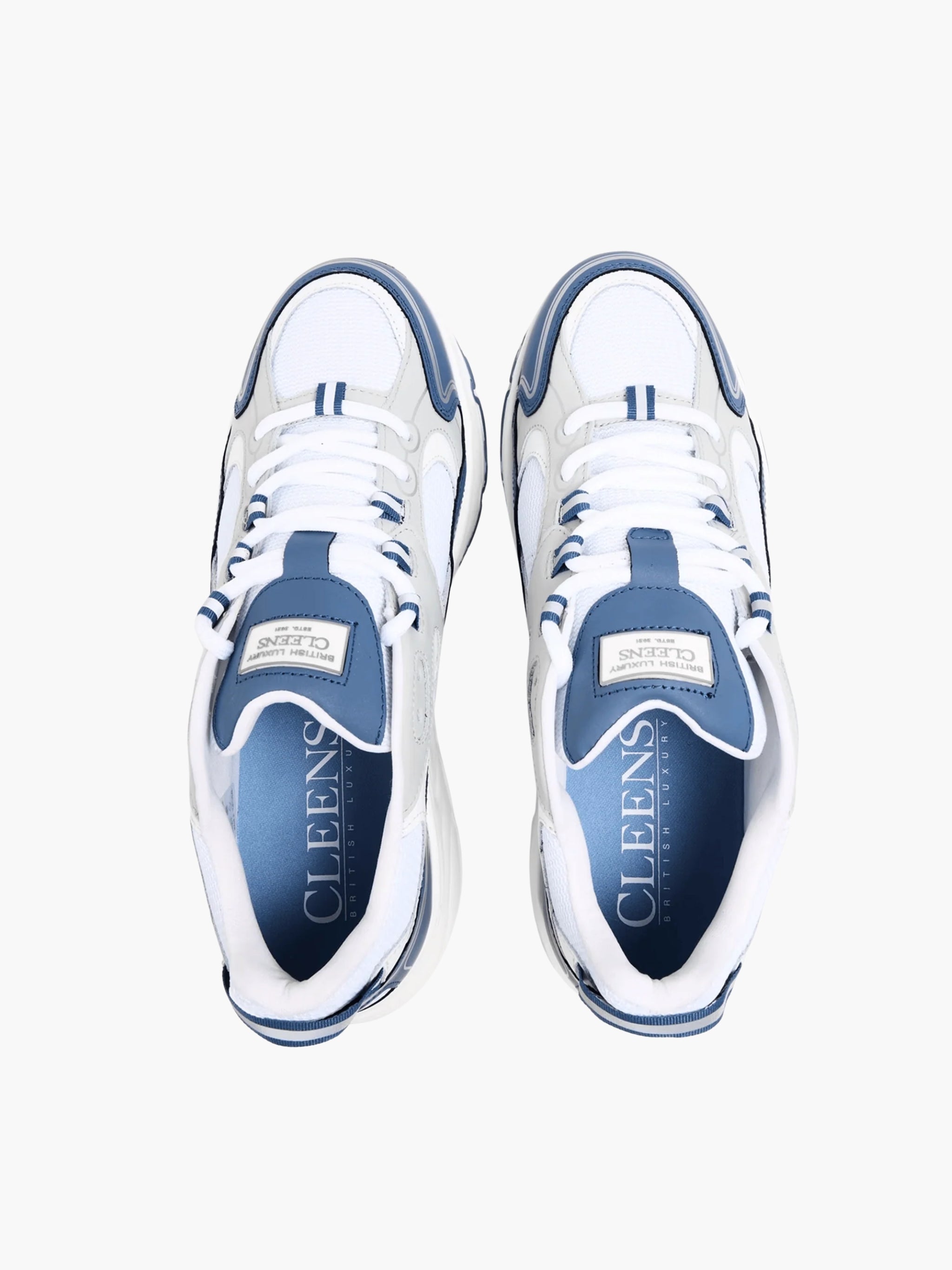 Cleens Sneakers C19 Navy Border Lace Up Beige/White