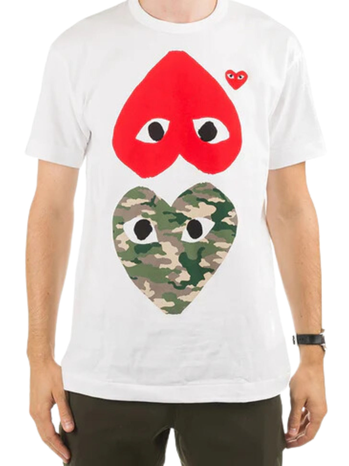 Comme Des Garcons T-Shirt Mirror Heart Camo-Red-White