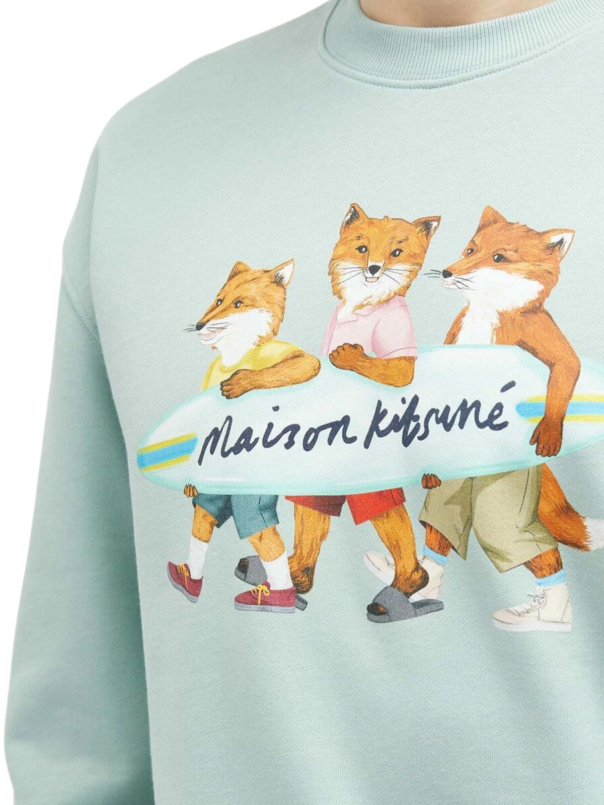 Maison Kitsune Sweater Surfing Foxes Seafoam Blue