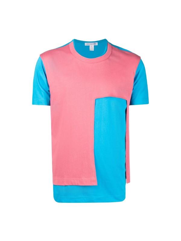 Comme Des Garcons T-Shirt Cut Out Panelled Pink-Blue