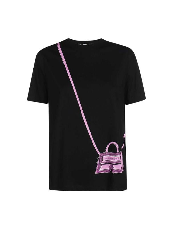 Karl Lagerfeld T-Shirt Ladies Graphic Side Bag Black-Pink