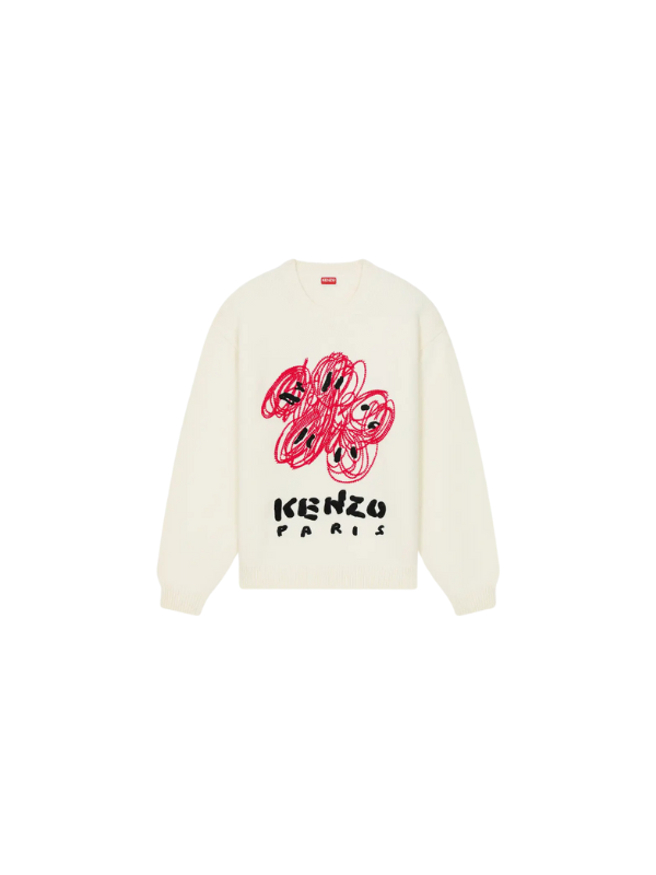 Kenzo Sweater Ladies Drawn Flower White