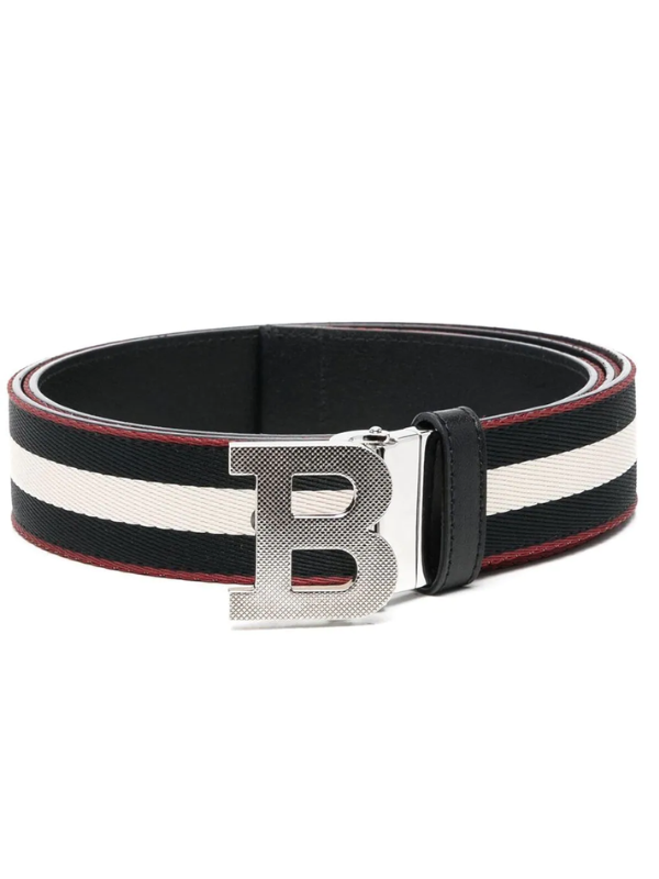 Bally Belt Synthetic Fabric Reversible Logo B Black-White
