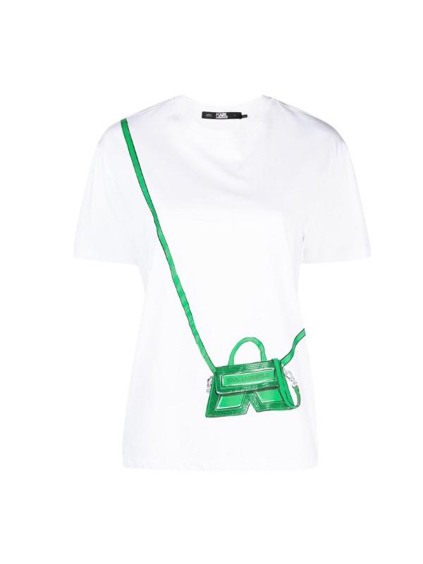 Karl Lagerfeld T-Shirt Ladies Graphic Side Bag White-Green