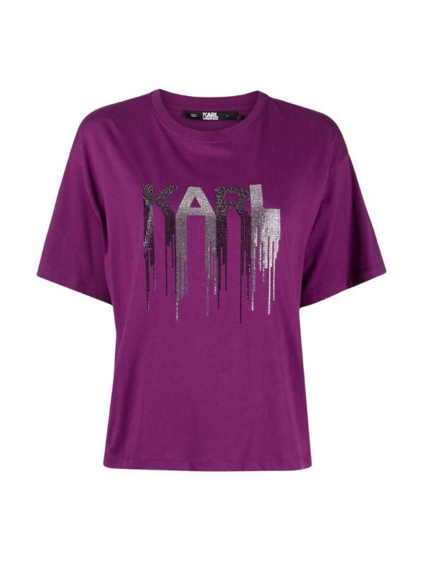 Karl Lagerfeld T-Shirt Ladies Rhinestone Logo Purple