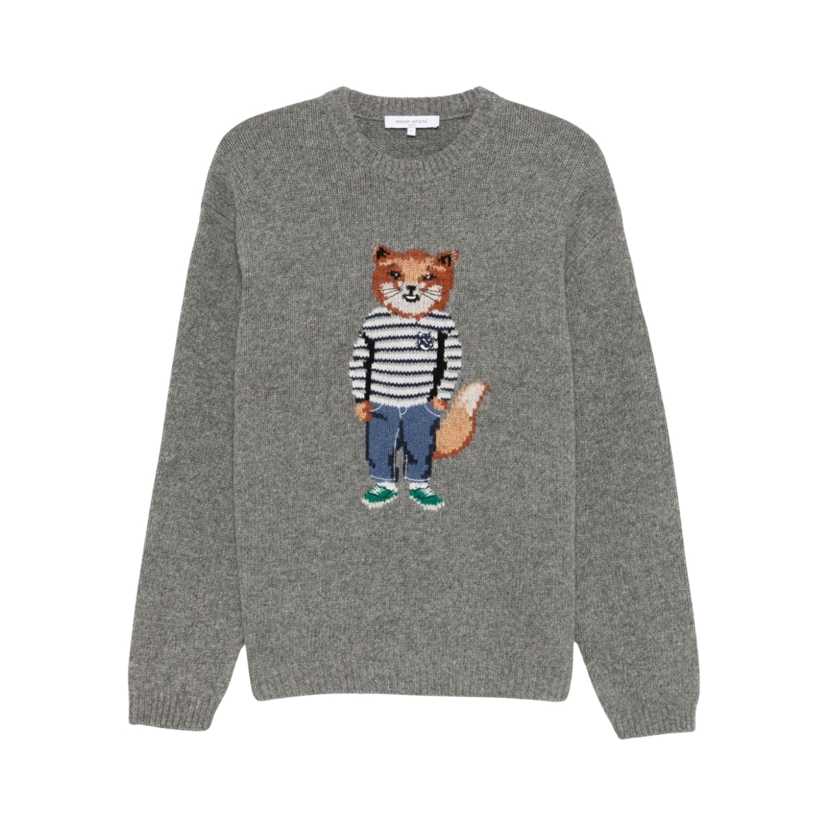 Maison Kitsune Sweater Dressed Fox Intarsia Medium Grey