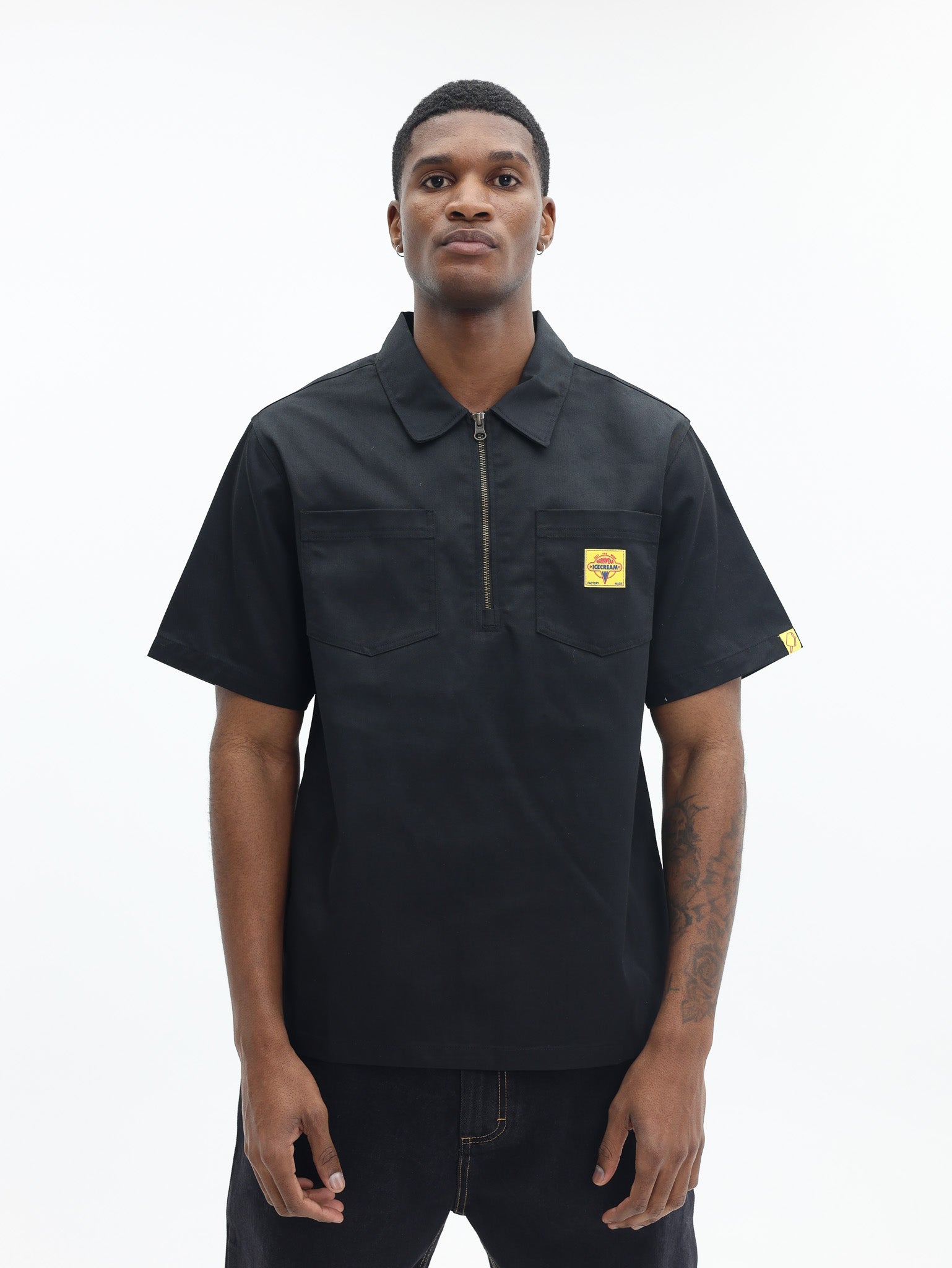 Ice Cream Shirt Quarter Zip Work Black