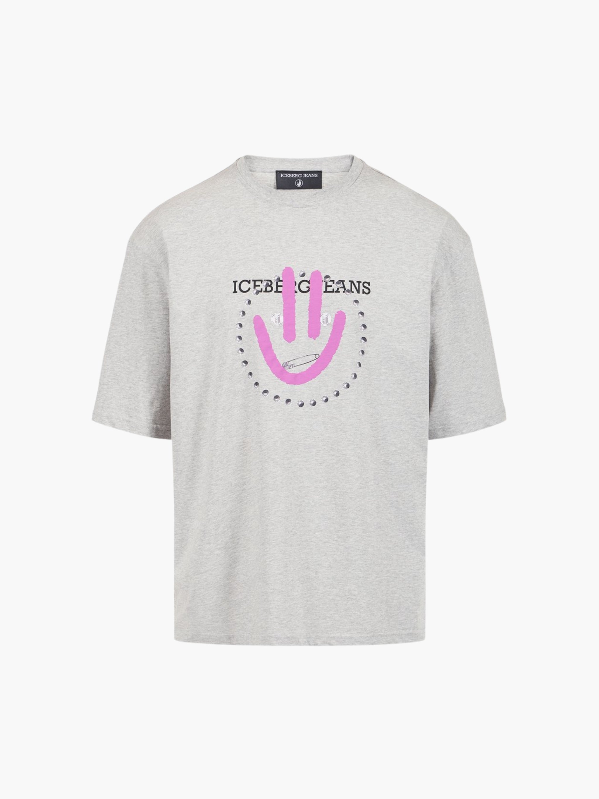 Iceberg Jeans T-Shirt Purple Smiley Print Grey