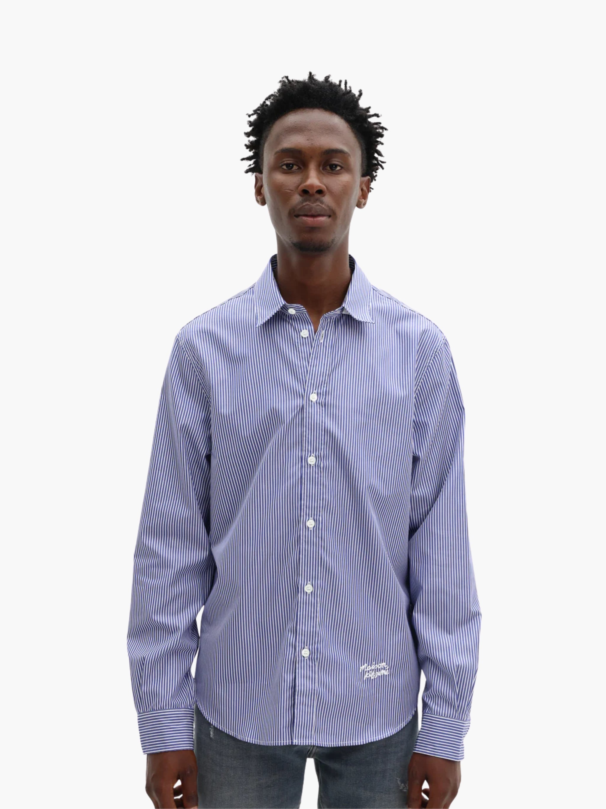 Maison Kitsune Shirt Handwriting Striped Navy