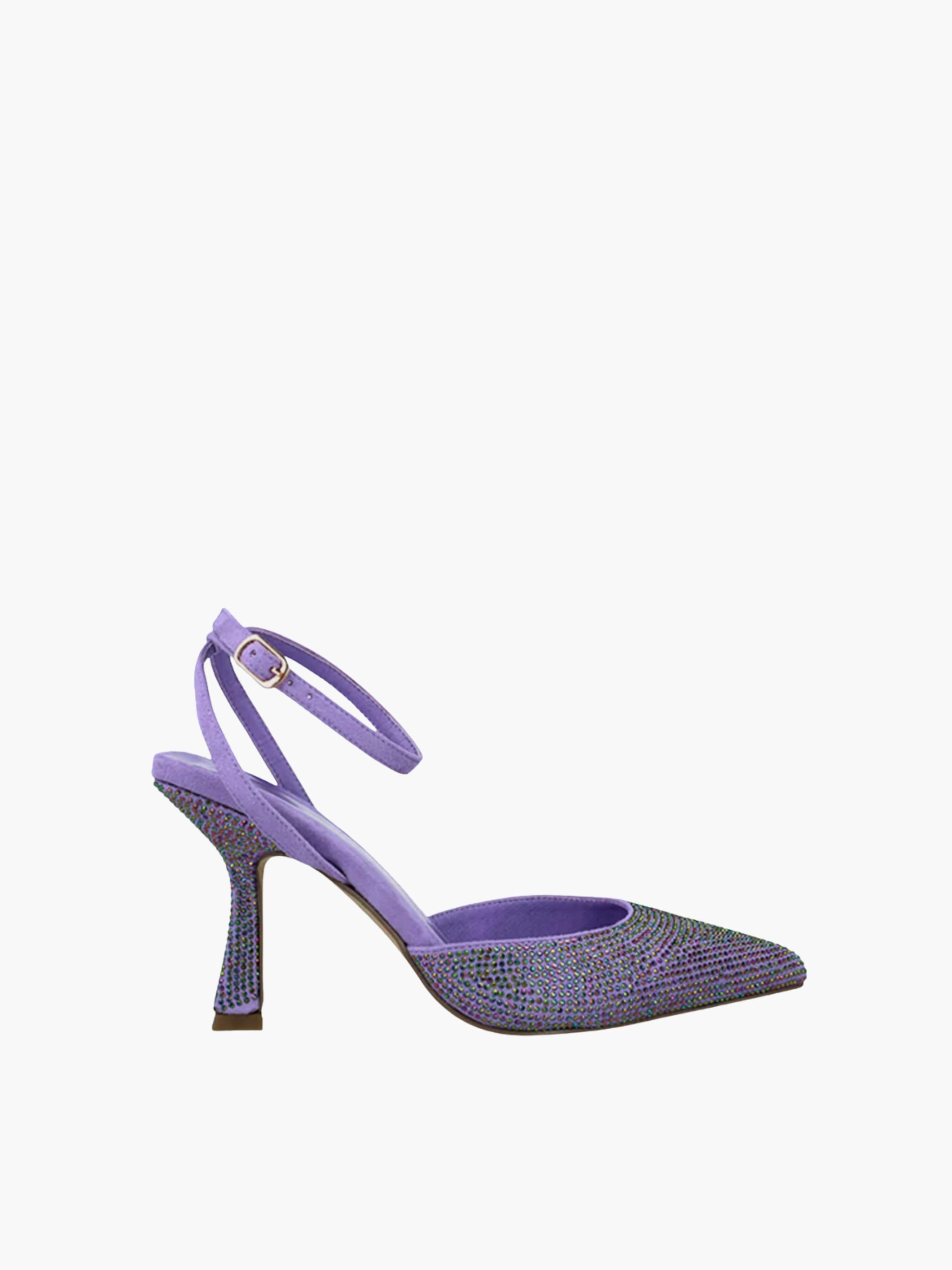 Menbur Heel Mm20 Mid Low Colored Stones Mule Heel Lilac