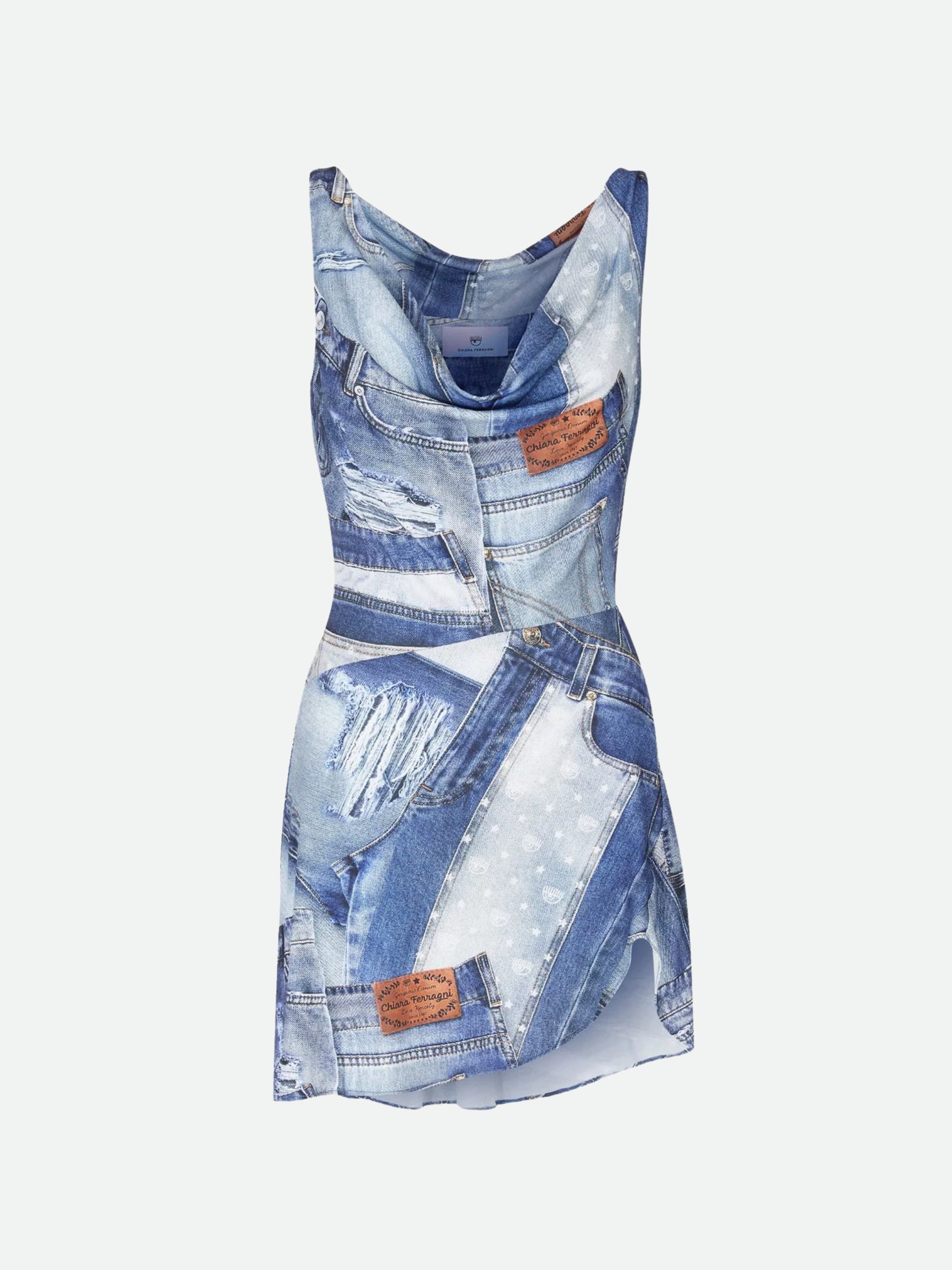 Chiara Ferragni Dress Denim Patchwork Blue