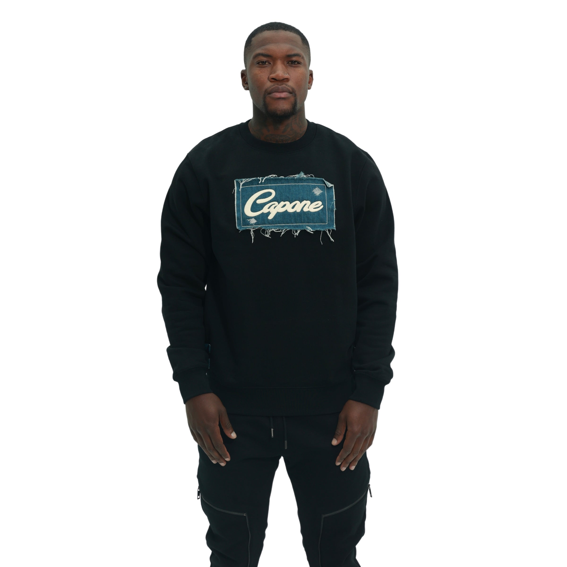 Capone Sweater Denim Patch Logo Black