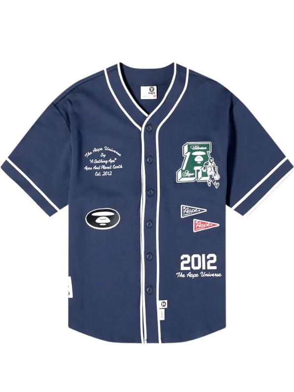Aape T-Shirt Baseball Button Down Logo Navy