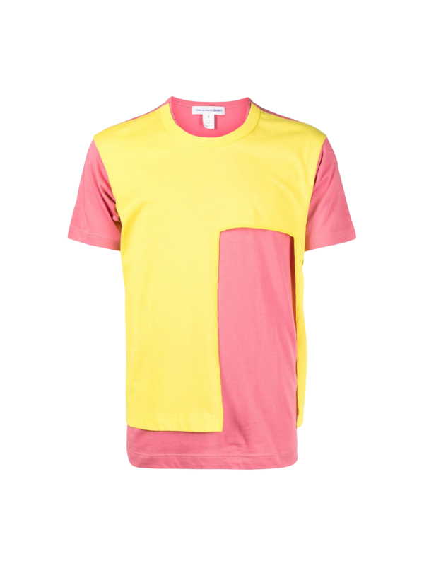 Comme Des Garcons T-Shirt Cut Out Panelled Pink-Yellow