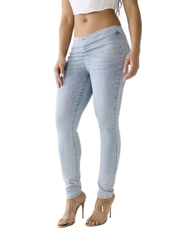 True Relgion Ladies Jean High Rise Ruched Skinny Light Wash