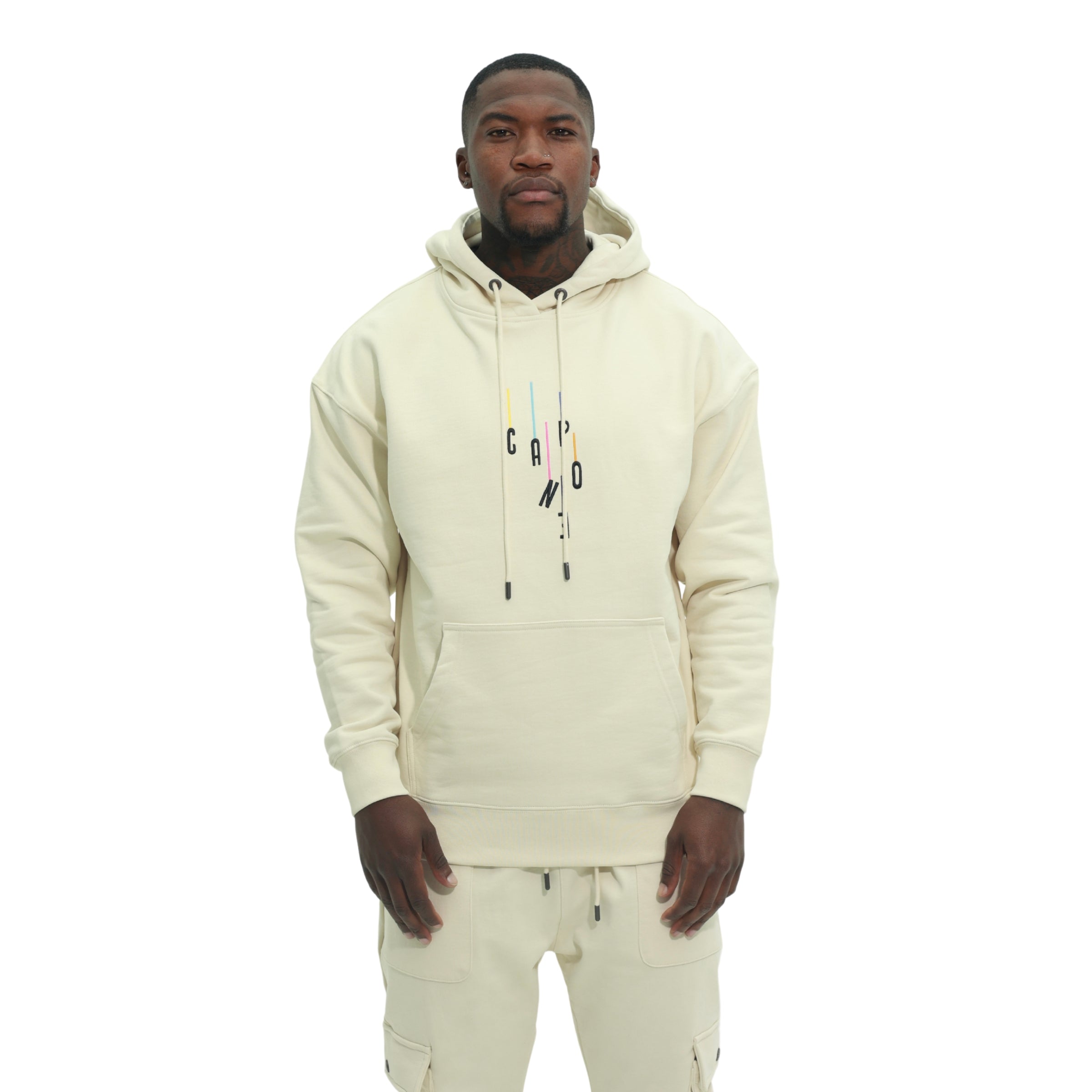 Capone Sweater Hooded Colourful Back Print Beige