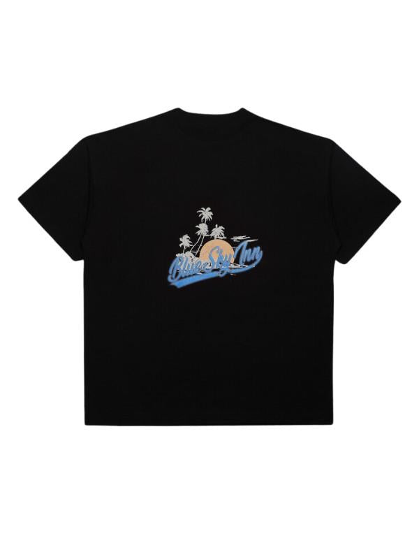 Blue Sky Inn T-Shirt Sunset Palm Logo Black