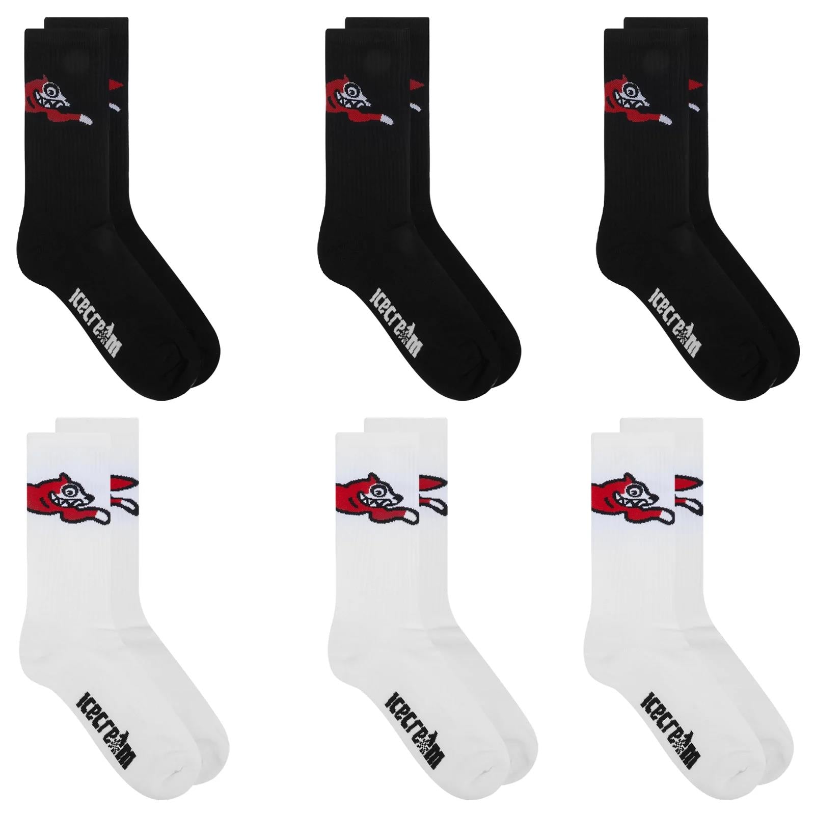 Ice-Cream Socks 6Pack Running Dog White-Black