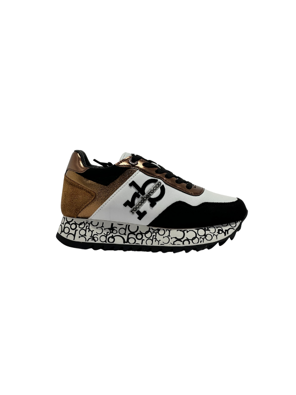 Roccobarocco Sneaker Running High Outsole White-Black-Brown